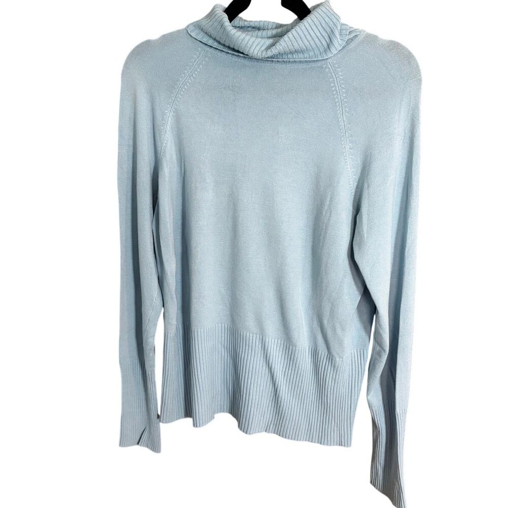 Apostrophe Light Blue Turtleneck Sweater Women's L Rayon Stretch Fall Preppy Y2K